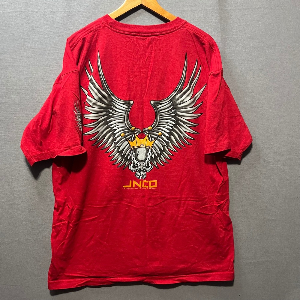JNCO Jeans Mens XL Red Skull Crown Wing Graphic T-Shirt Vintage Skater 90s Y2K